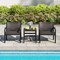 3 Piece Patio Furniture Set with 2 Modern Rattan Armchair and 25 Inch Squire Side Table-Black